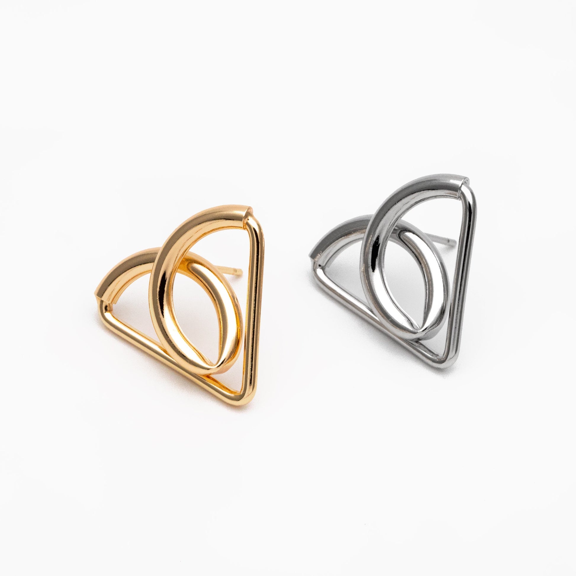 4pcs Gold/ Silver tone Triangle Earrings, Real Gold/ Rhodium plated Brass, Geometric Earring Studs (GB-4298)