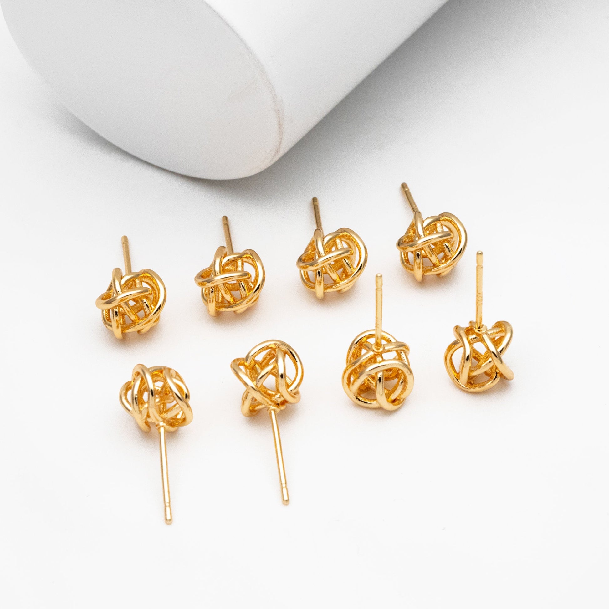 10pcs Gold Wire Ball Earrings, Gold plated Brass, Minimalist Stud Earrings (GB-4304)