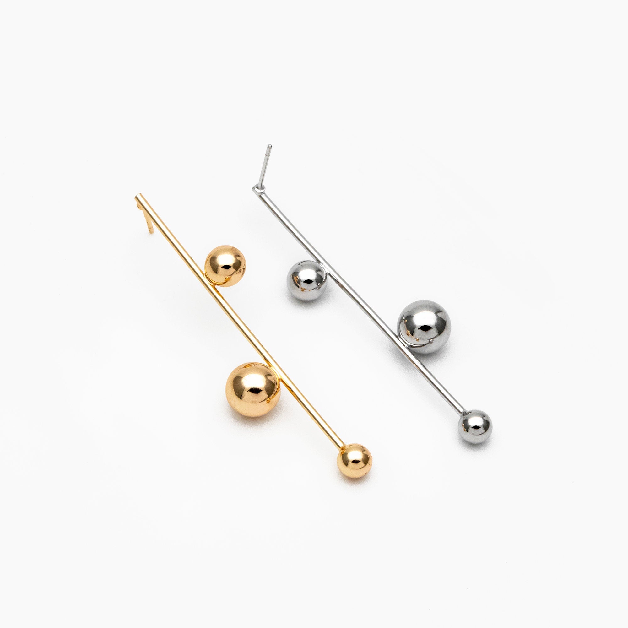 4pcs Gold/ Silver tone Three Ball Dangle Earrings, Gold/ Rhodium Plated Brass, Dainty Drop Earrings (GB-4305)