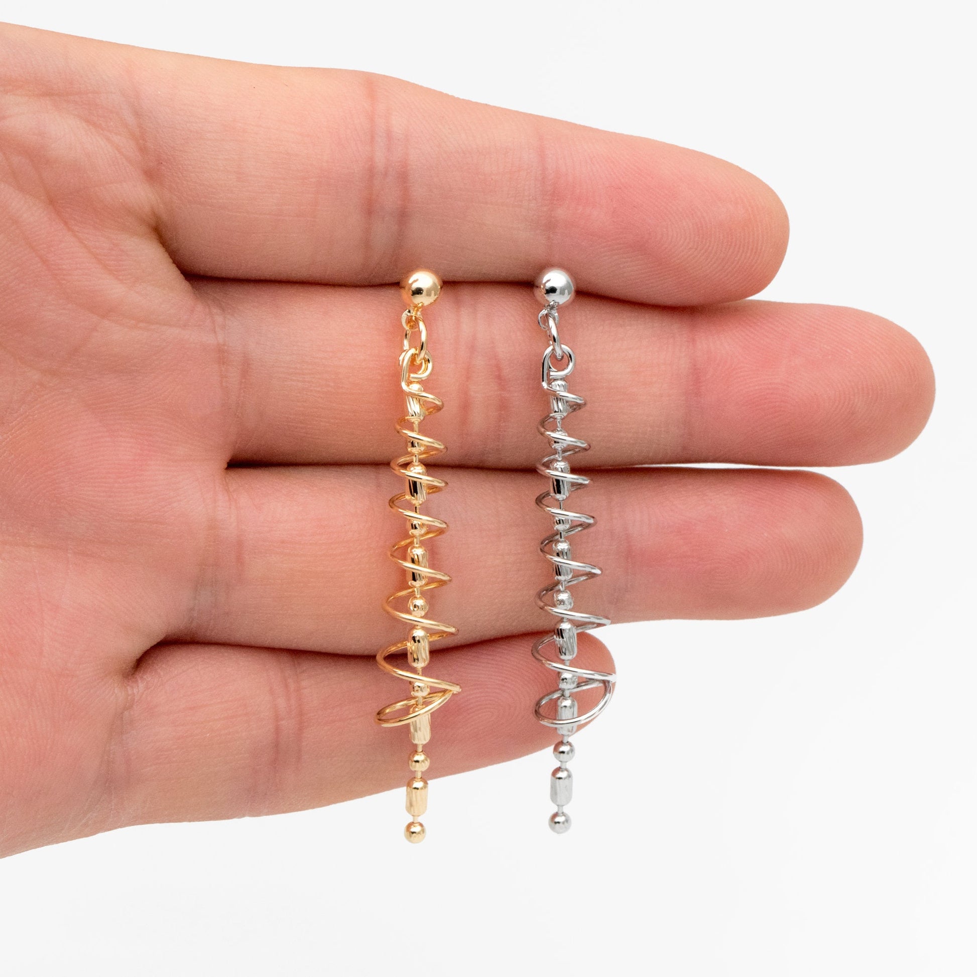 4pcs Gold/ Silver Spiral Chain Tassel Earrings, Tassel Stud Earring, Dangling Earrings, Minimalist Earrings (GB-4306)