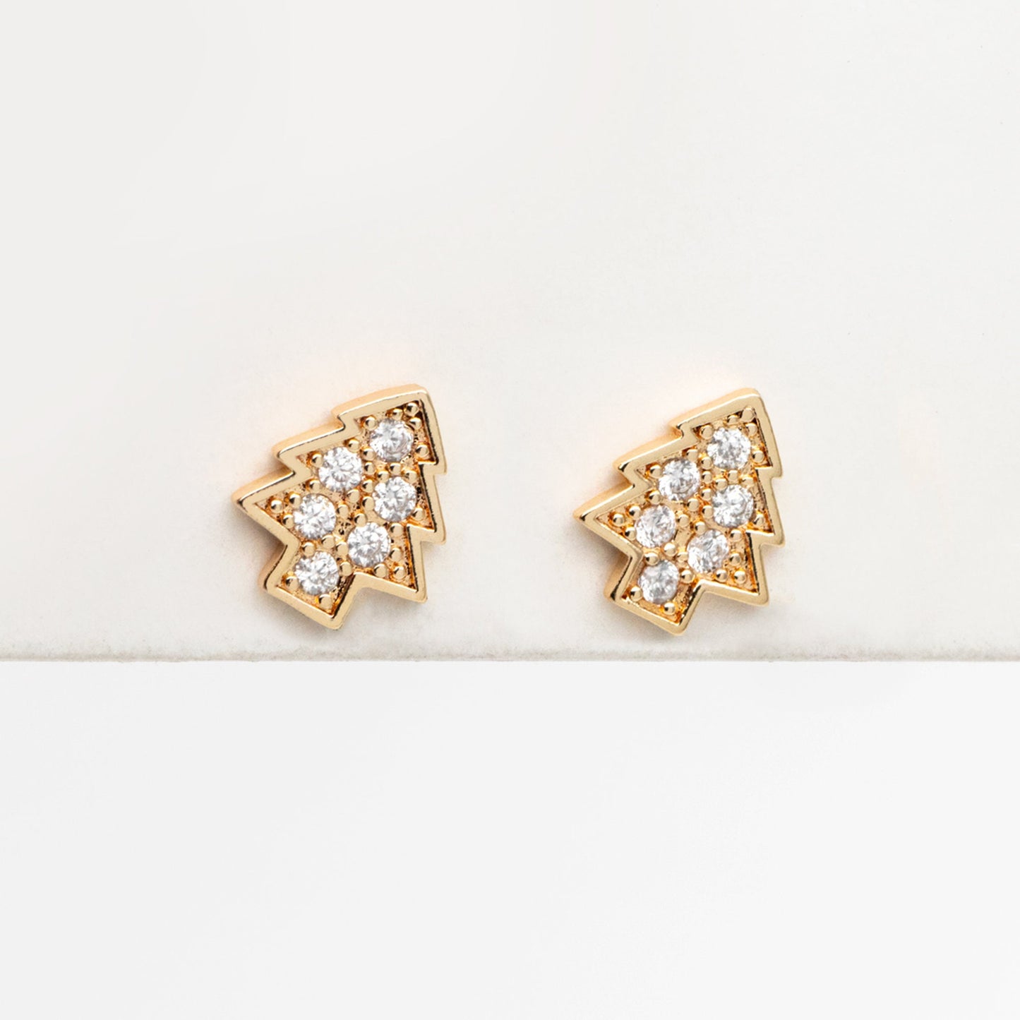 10pcs CZ pave Gold/ Silver Tree Earrings, 18K Gold/ Rhodium Plated Brass, MInimalist Christmas Stud Earrings (#GB-139-E)
