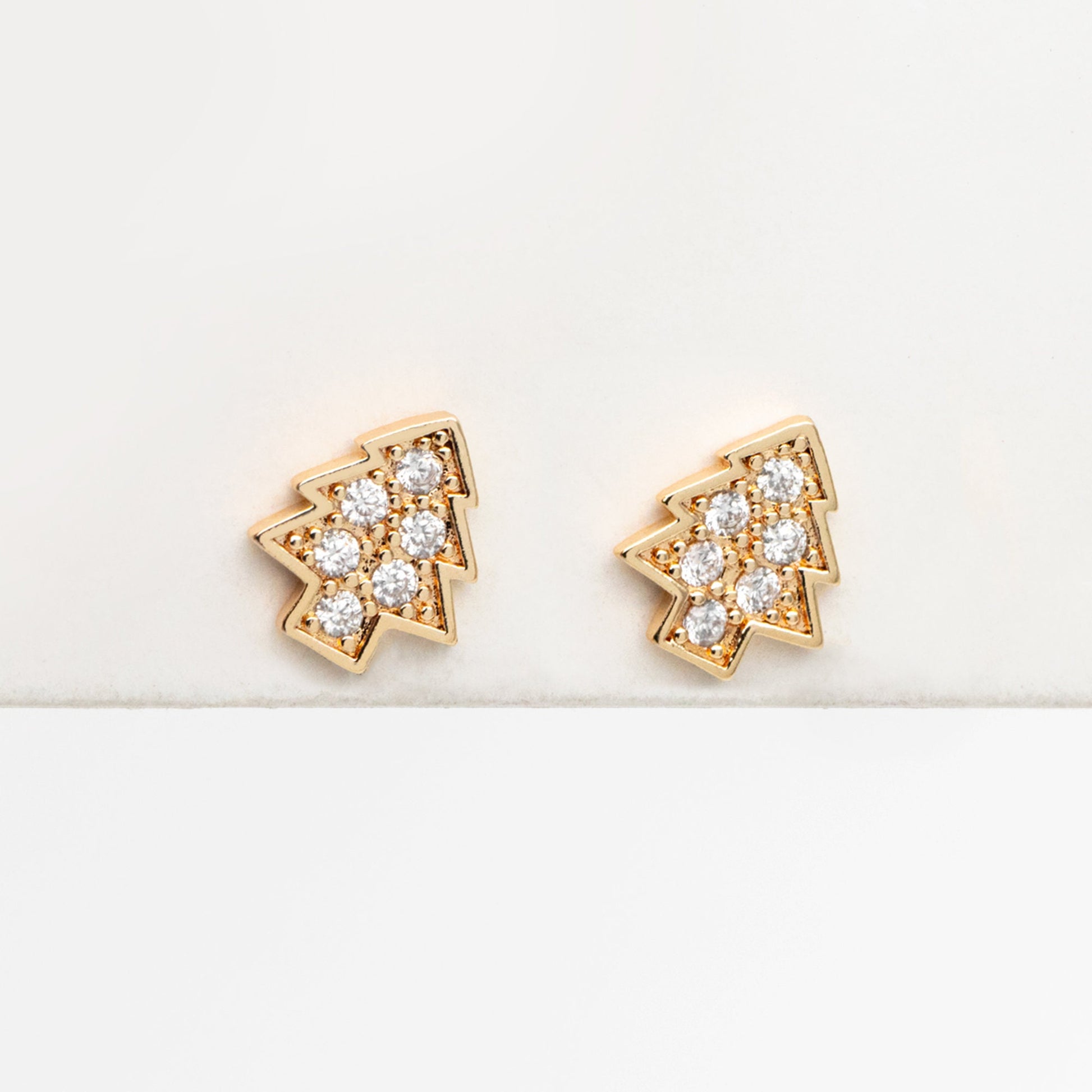 10pcs CZ pave Gold/ Silver Tree Earrings, 18K Gold/ Rhodium Plated Brass, MInimalist Christmas Stud Earrings (#GB-139-E)