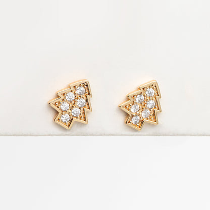 10pcs CZ pave Gold/ Silver Tree Earrings, 18K Gold/ Rhodium Plated Brass, MInimalist Christmas Stud Earrings (#GB-139-E)