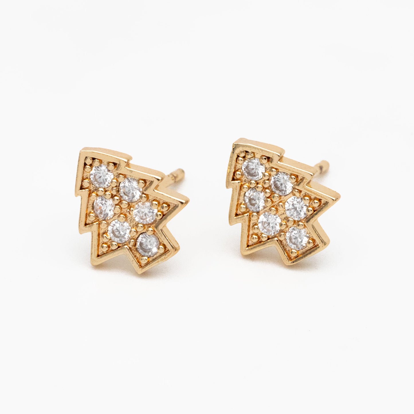 10pcs CZ pave Gold/ Silver Tree Earrings, 18K Gold/ Rhodium Plated Brass, MInimalist Christmas Stud Earrings (#GB-139-E)