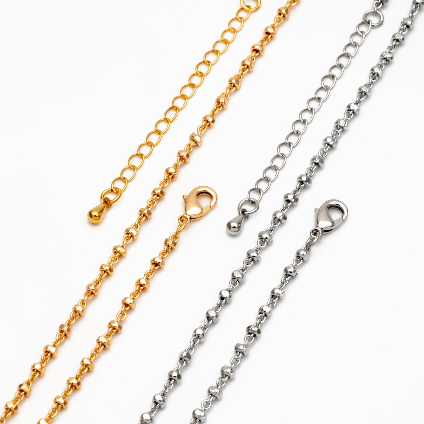 Gold/ Silver Beaded Chains 2.6mm, Finished Bracelet/ Anklet/ Necklace with Extender Chain, Ready to Wear (#LK-335)