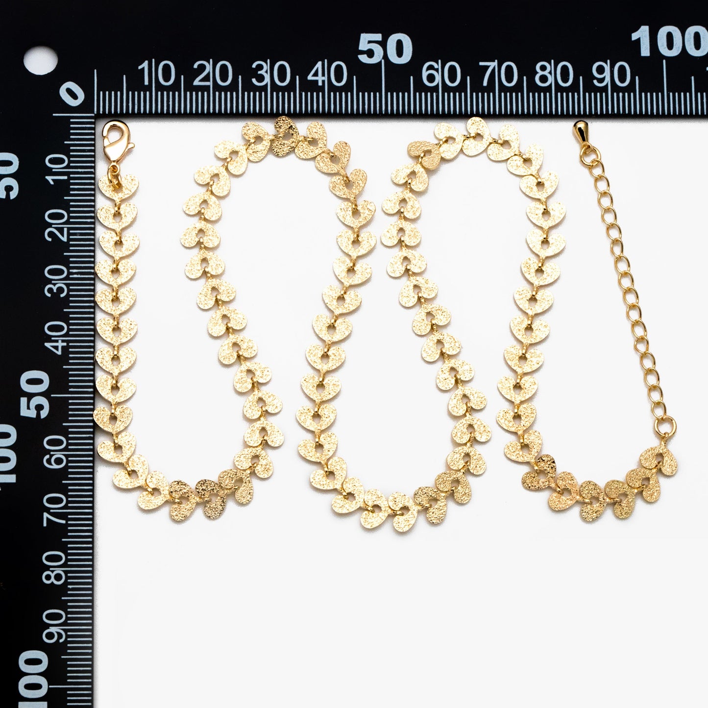 Gold Stardust Heart Chain 7mm, Finished Bracelet/ Anklet/ Necklace with Extender Chain, Ready to Wear (#LK-422)