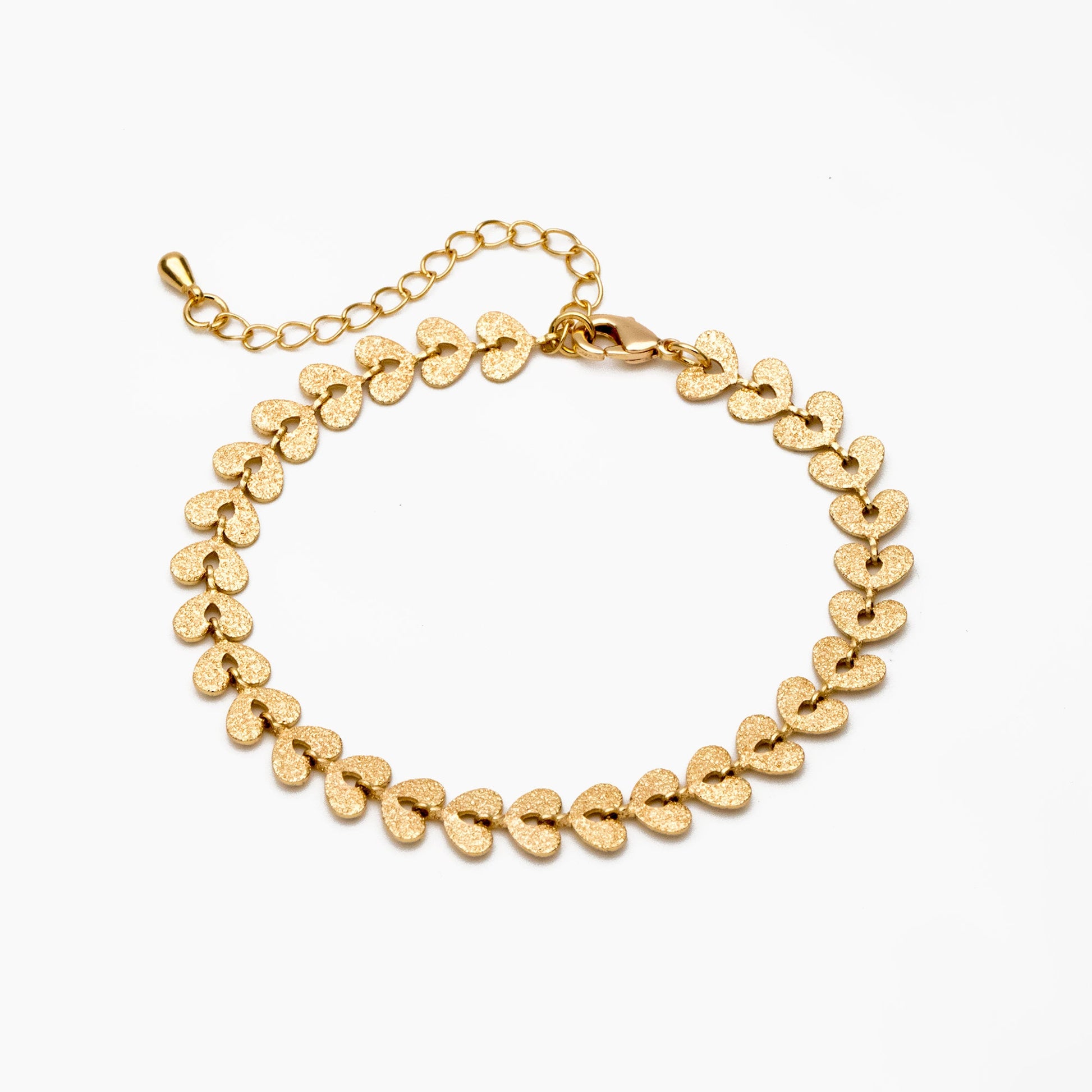 Gold Stardust Heart Chain 7mm, Finished Bracelet/ Anklet/ Necklace with Extender Chain, Ready to Wear (#LK-422)