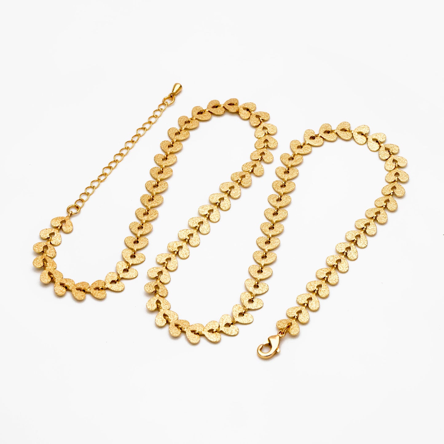 Gold Stardust Heart Chain 7mm, Finished Bracelet/ Anklet/ Necklace with Extender Chain, Ready to Wear (#LK-422)