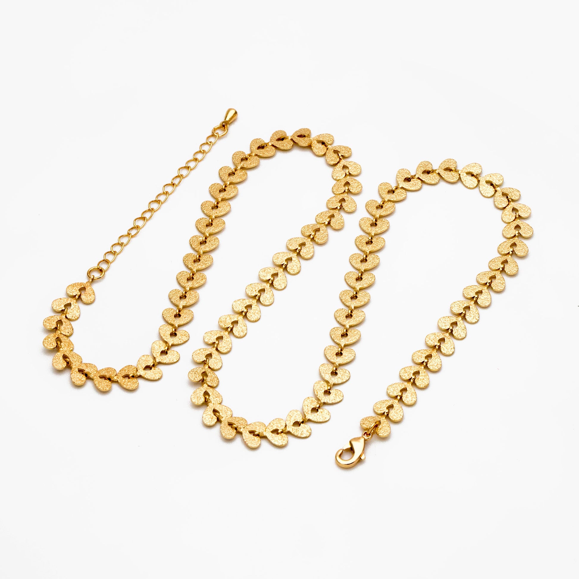 Gold Stardust Heart Chain 7mm, Finished Bracelet/ Anklet/ Necklace with Extender Chain, Ready to Wear (#LK-422)