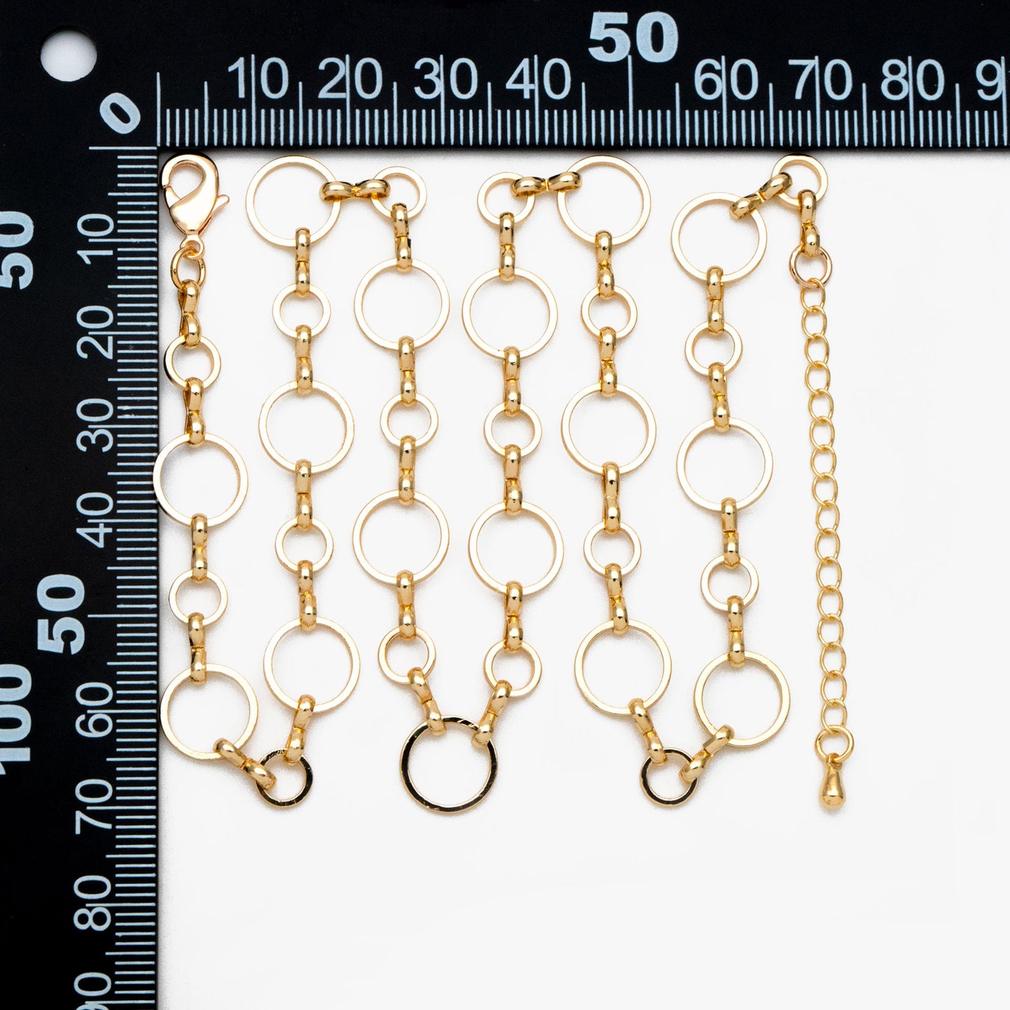 Gold Round Circle Chain 10mm, Finished Bracelet/ Anklet/ Necklace with Extender Chain, Ready to Wear (#LK-436)