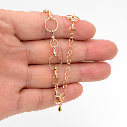Gold Round Circle Chain 10mm, Finished Bracelet/ Anklet/ Necklace with Extender Chain, Ready to Wear (#LK-436)
