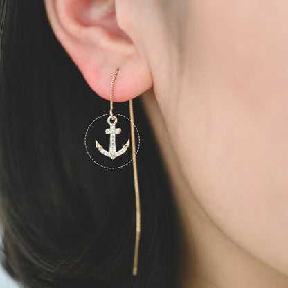 4pcs CZ Pave Gold Anchor Charms: Nautical Pendant Findings (GB-3746-C)