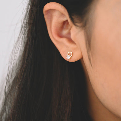 10pcs CZ Pave Geometric Earrings, Real Gold Plated Brass, Dainty Stud Earrings (#GB-4009)