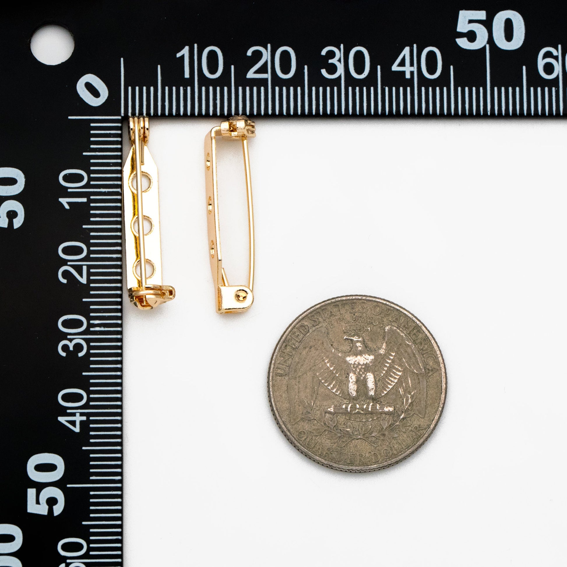 10pcs Gold Brooch Pin Blanks, Flat Pad Cabochon Blanks 27mm, Gold plated Brass Brooch Findings (GB-2059)