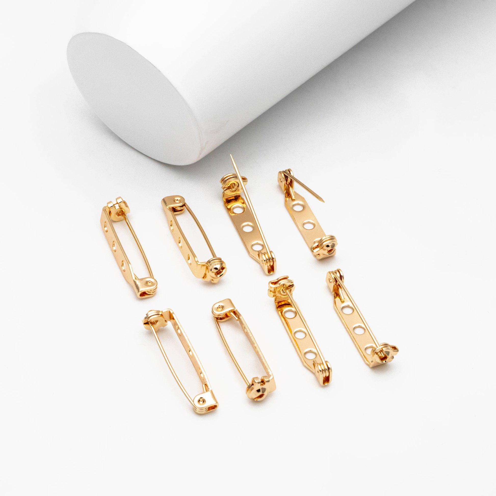 10pcs Gold Brooch Pin Blanks, Flat Pad Cabochon Blanks 27mm, Gold plated Brass Brooch Findings (GB-2059)