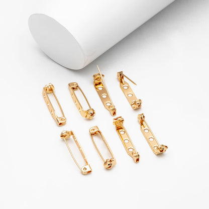 10pcs Gold Brooch Pin Blanks, Flat Pad Cabochon Blanks 27mm, Gold plated Brass Brooch Findings (GB-2059)