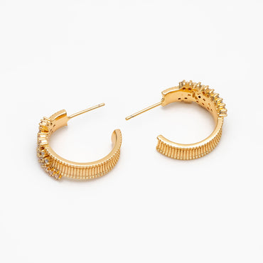 4pcs CZ Pave Gold/ Silver Round Circle Earrings, Gold/ Rhodium plated Brass, Geometric Hoop Stud Earrings (GB-4316)