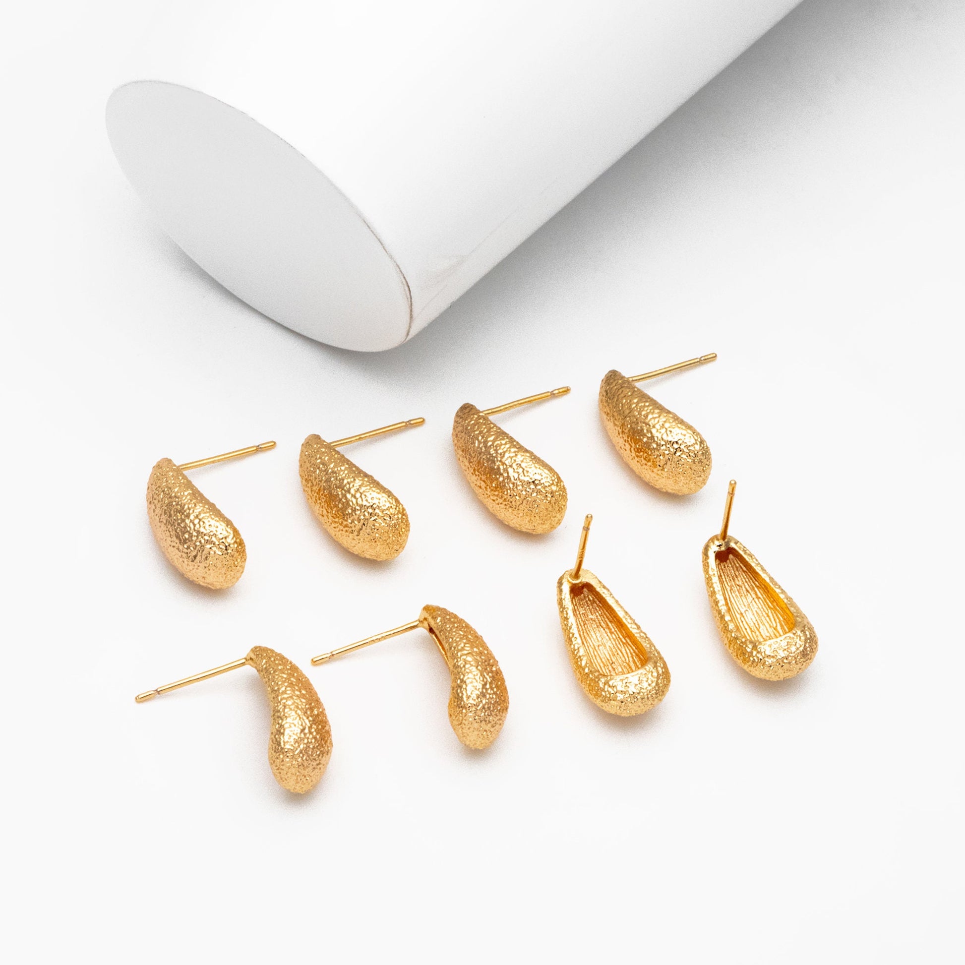 10pcs Gold Stardust Teardrop Earrings, 18K Gold Plated Brass, Water Drop Stud Earrings (GB-4254)