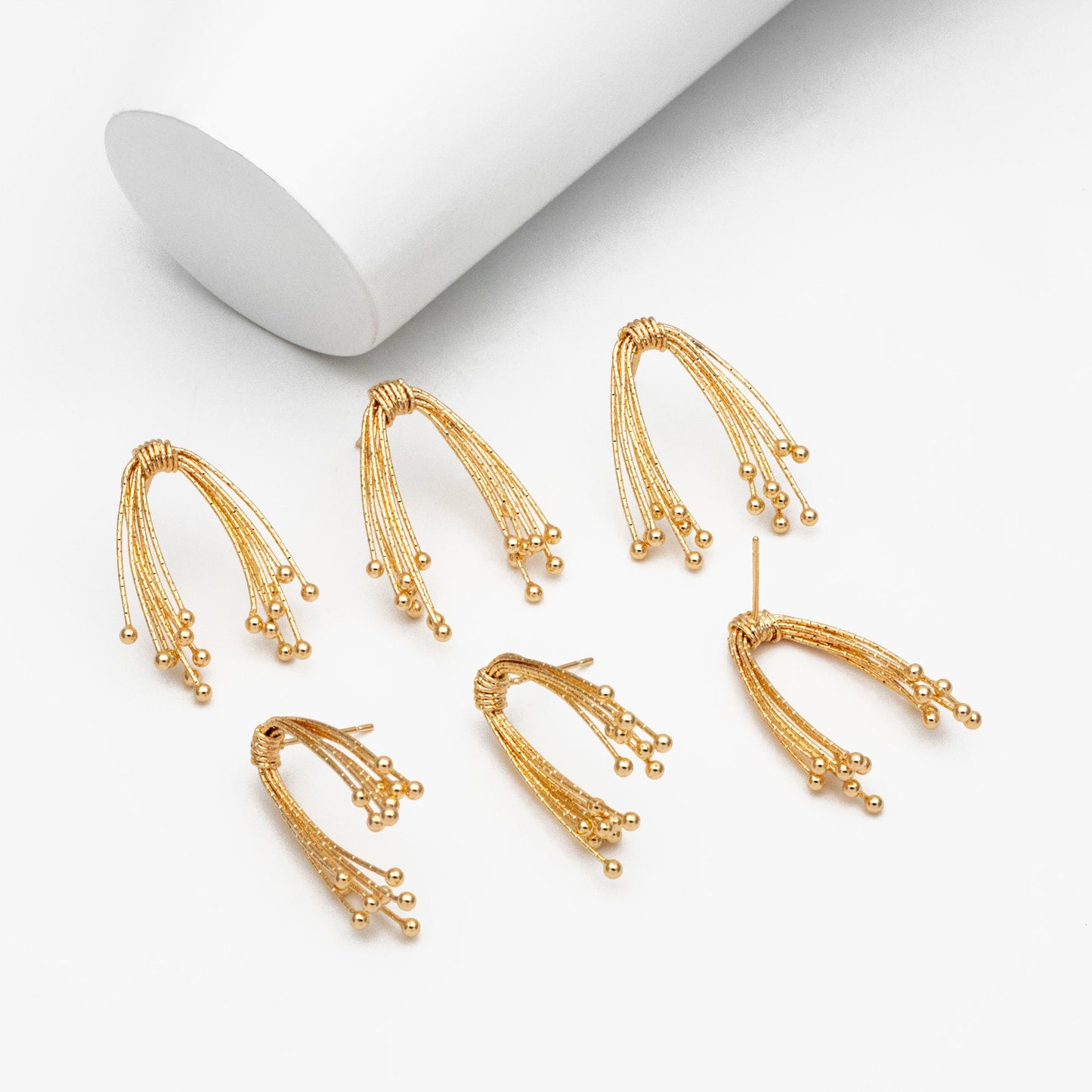 4pcs Gold Fireworks Tassels Earrings, Gold plated Brass, Dainty Drop Earrings (GB-4299)