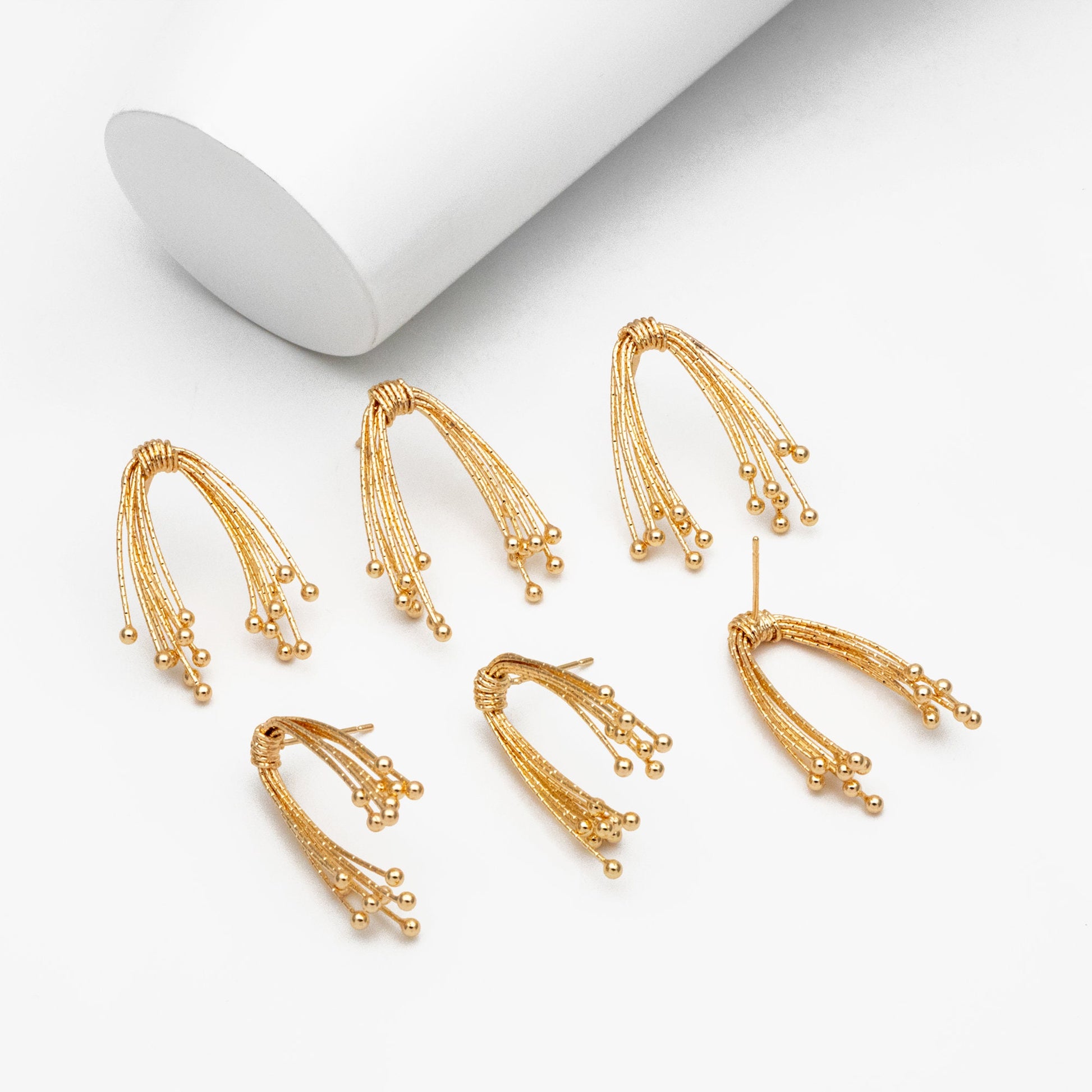 4pcs Gold Fireworks Tassels Earrings, Gold plated Brass, Dainty Drop Earrings (GB-4299)