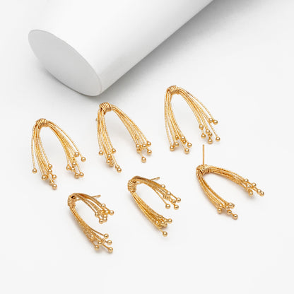 4pcs Gold Fireworks Tassels Earrings, Gold plated Brass, Dainty Drop Earrings (GB-4299)