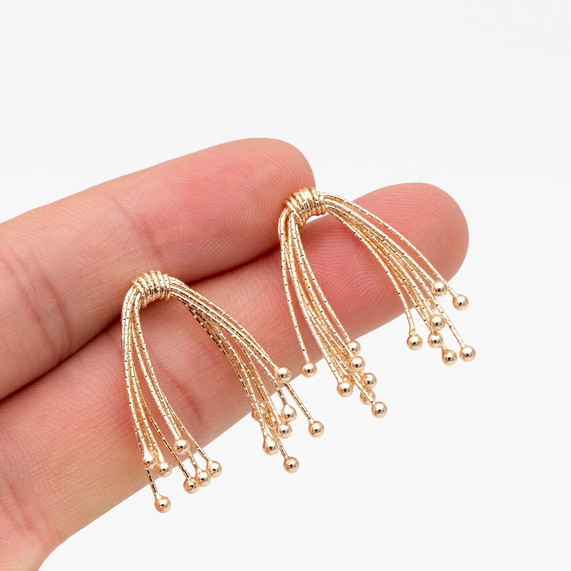 4pcs Gold Fireworks Tassels Earrings, Gold plated Brass, Dainty Drop Earrings (GB-4299)