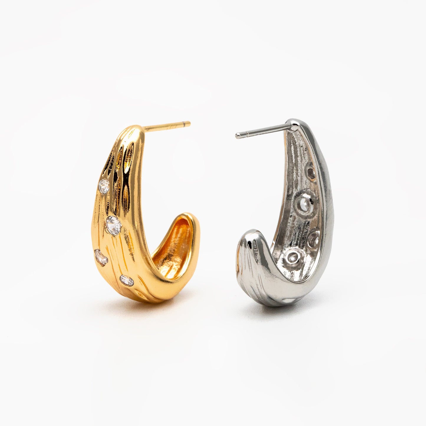 4pcs CZ Pave Gold/ Silver Teardrop Earrings, Gold/ Rhodium plated Brass, Geometric Stud Earrings (GB-4311)