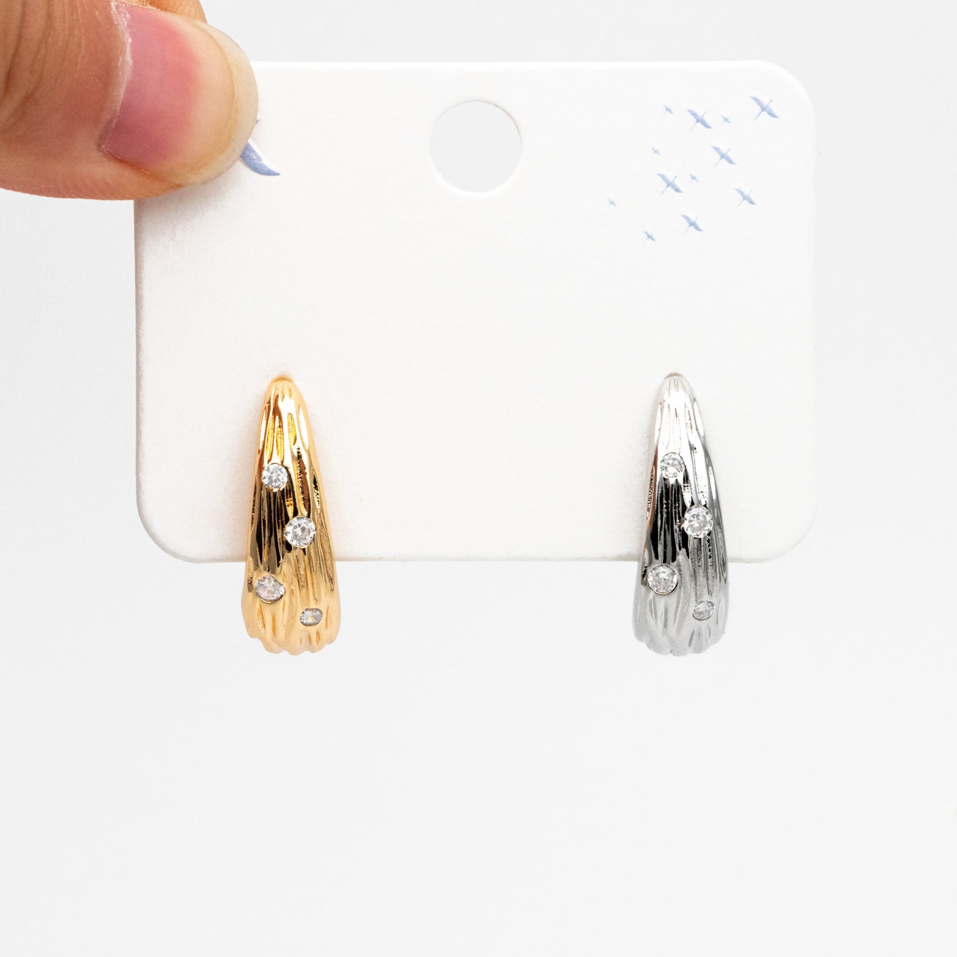 4pcs CZ Pave Gold/ Silver Teardrop Earrings, Gold/ Rhodium plated Brass, Geometric Stud Earrings (GB-4311)