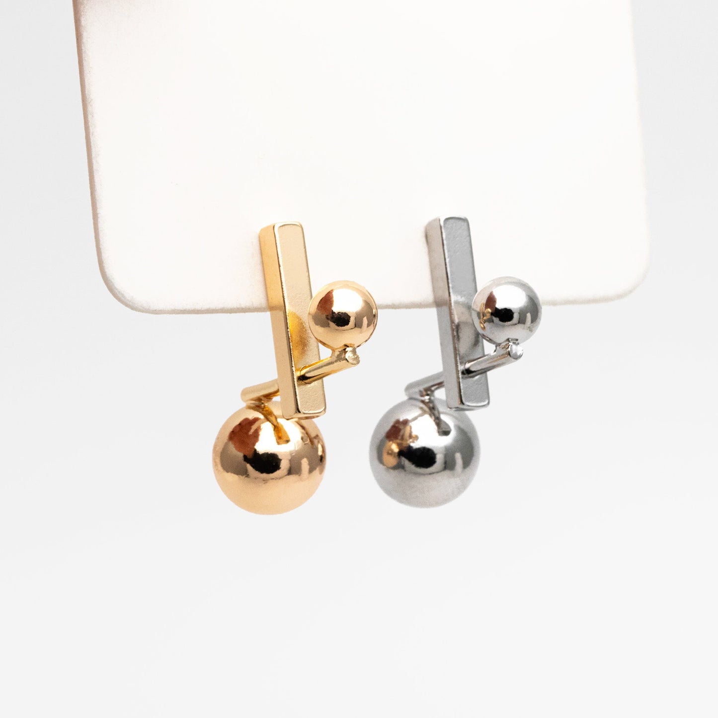 4pcs Gold/ Silver Sphere Bar Earrings, 18K Gold/ Rhodium Plated Brass Geometric Earrings (GB-4313)