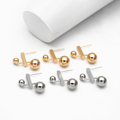 4pcs Gold/ Silver Sphere Bar Earrings, 18K Gold/ Rhodium Plated Brass Geometric Earrings (GB-4313)