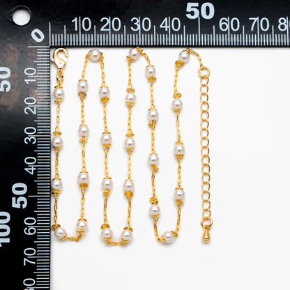 Gold Faux Pearl Beaded Chain, Finished Bracelet/ Anklet/ Necklace with Extender Chain, Ready to Wear (#LK-505)