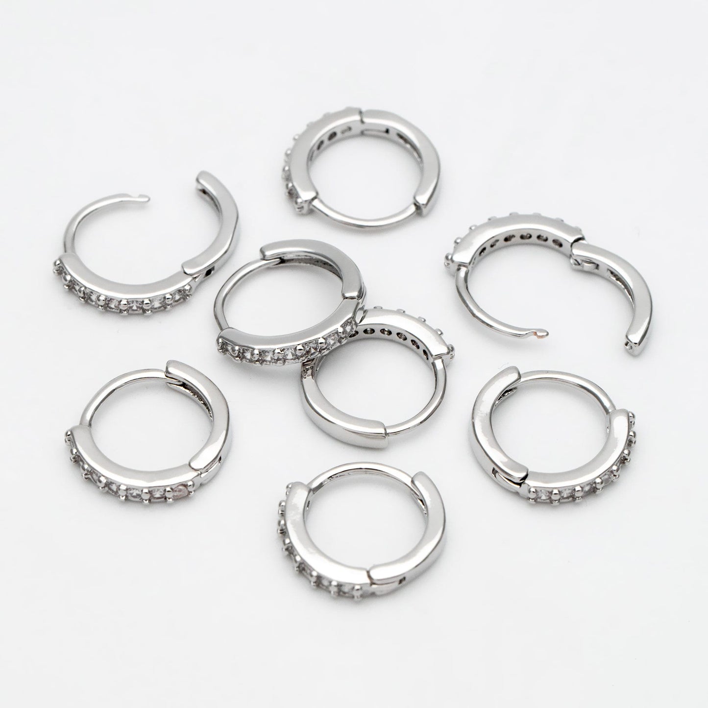 4pcs CZ Pave Hoop Earrings, Gold/ Rodium plated Huggies, Outer Diameter 9/ 10/ 12 /14mm, Dainty Minimalist Earring (GB-2594)