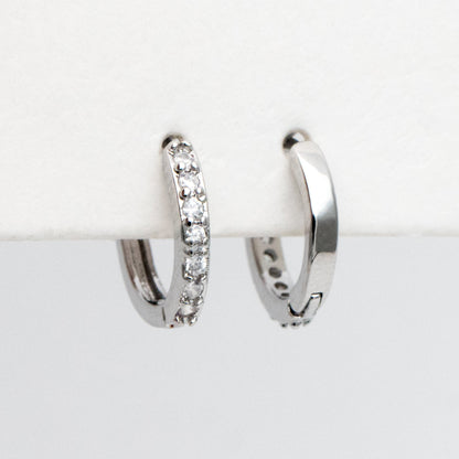 4pcs CZ Pave Hoop Earrings, Gold/ Rodium plated Huggies, Outer Diameter 9/ 10/ 12 /14mm, Dainty Minimalist Earring (GB-2594)