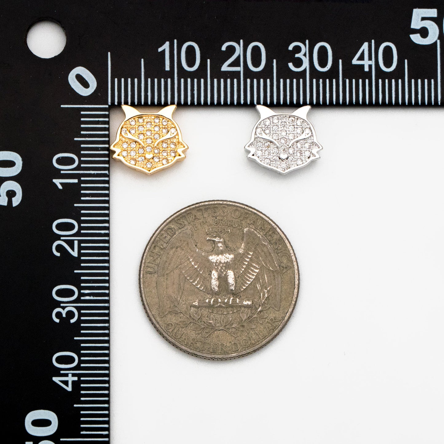 4pcs CZ Micro Pave Fox Charms 12x10mm, Real Gold/ Silver Rhodium plated Brass Fox Beads Connectors (GB-180)