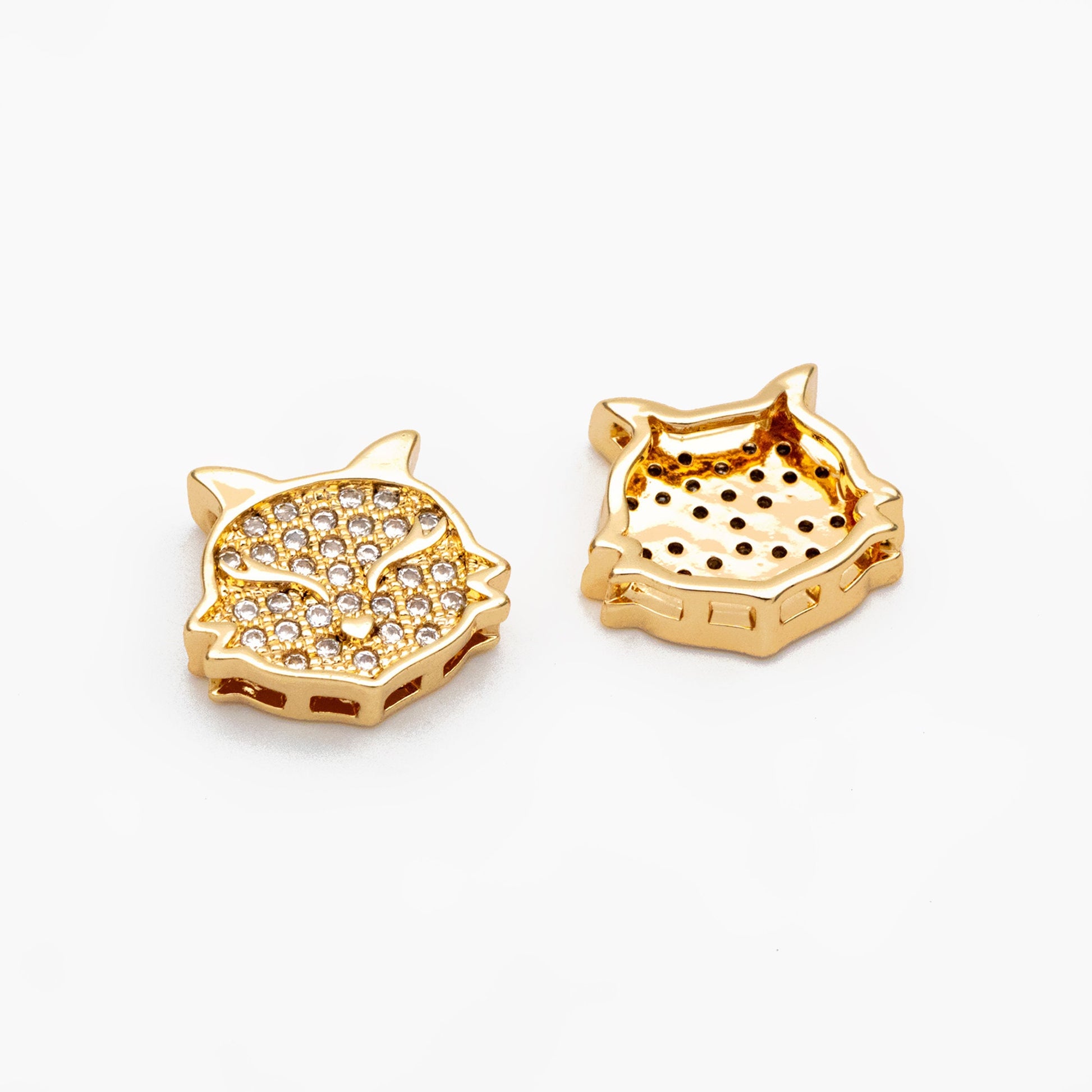 4pcs CZ Micro Pave Fox Charms 12x10mm, Real Gold/ Silver Rhodium plated Brass Fox Beads Connectors (GB-180)