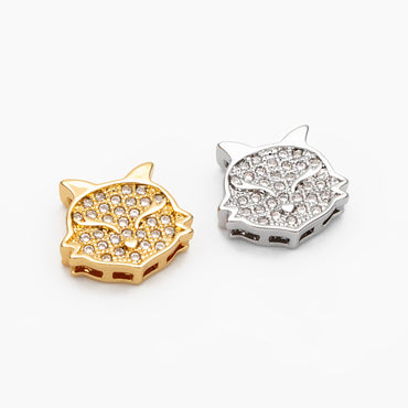 4pcs CZ Micro Pave Fox Charms 12x10mm, Real Gold/ Silver Rhodium plated Brass Fox Beads Connectors (GB-180)