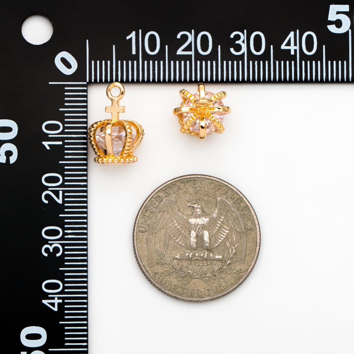 4pcs Gold Crown Charms with CZ Diamond, Real Gold plated Brass Crown Pendants 15x11mm, Lead Nickel Free (GB-187)