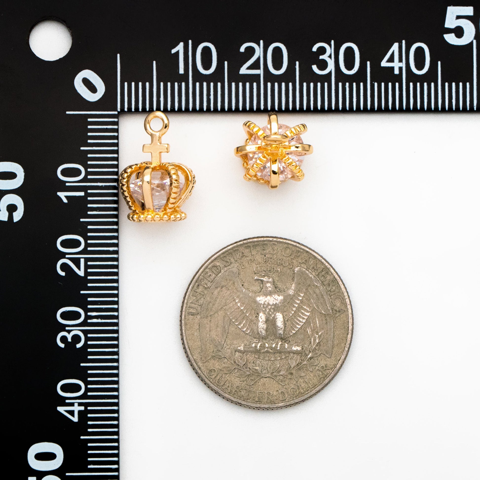 4pcs Gold Crown Charms with CZ Diamond, Real Gold plated Brass Crown Pendants 15x11mm, Lead Nickel Free (GB-187)