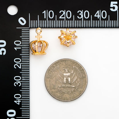 4pcs Gold Crown Charms with CZ Diamond, Real Gold plated Brass Crown Pendants 15x11mm, Lead Nickel Free (GB-187)