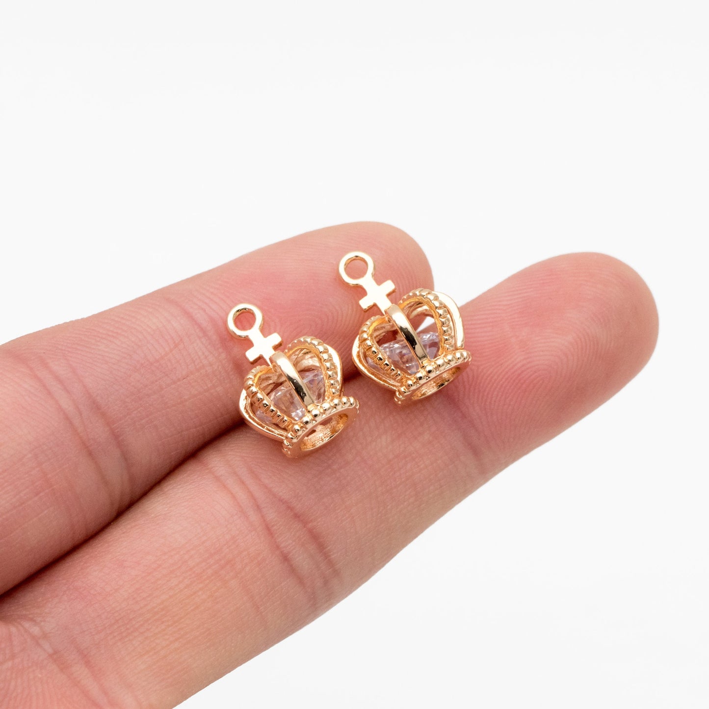 4pcs Gold Crown Charms with CZ Diamond, Real Gold plated Brass Crown Pendants 15x11mm, Lead Nickel Free (GB-187)