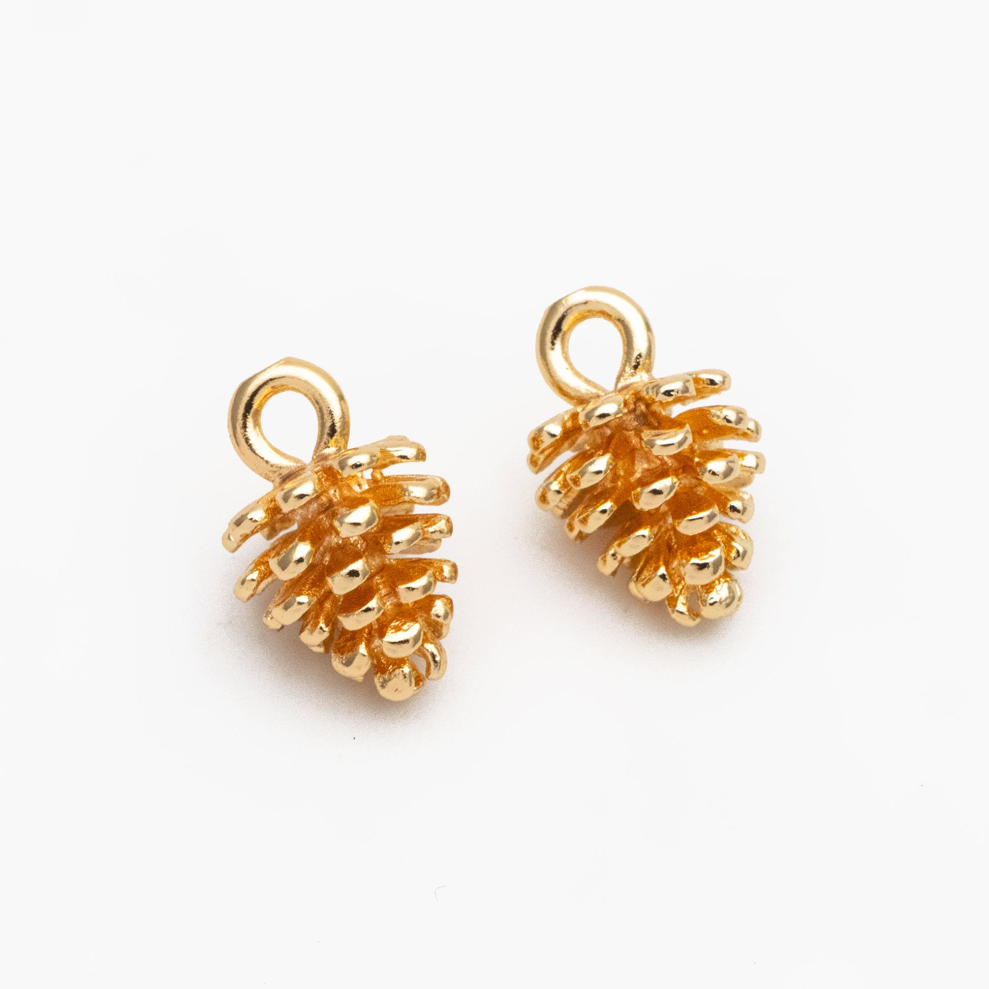 10pcs Gold Pine Cone 3D Charms 12x8mm, Real Gold plated Brass, Lead Nickel Free (GB-4589-I)