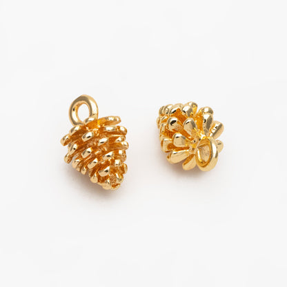 10pcs Gold Pine Cone 3D Charms 12x8mm, Real Gold plated Brass, Lead Nickel Free (GB-4589-I)