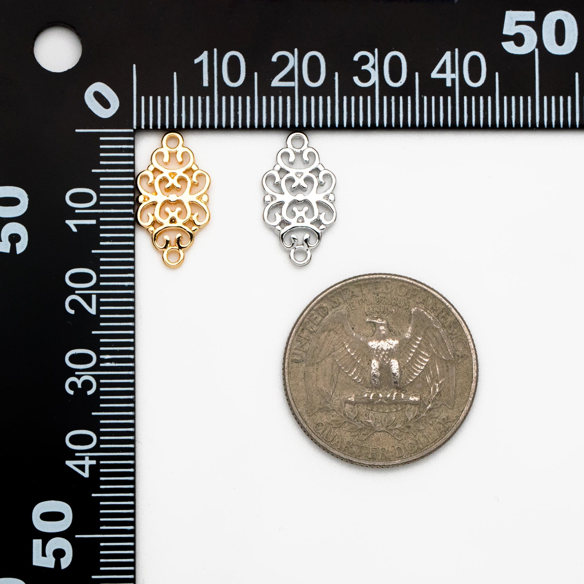 10pcs Gold /Silver Filigree Charms 17mm, Real Gold/ Rhodium plated Brass Floral Connectors with Loops (GB-191)