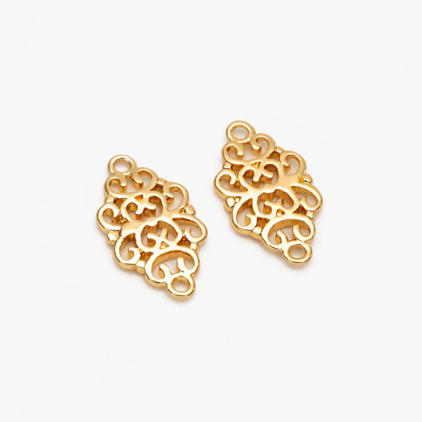 10pcs Gold /Silver Filigree Charms 17mm, Real Gold/ Rhodium plated Brass Floral Connectors with Loops (GB-191)
