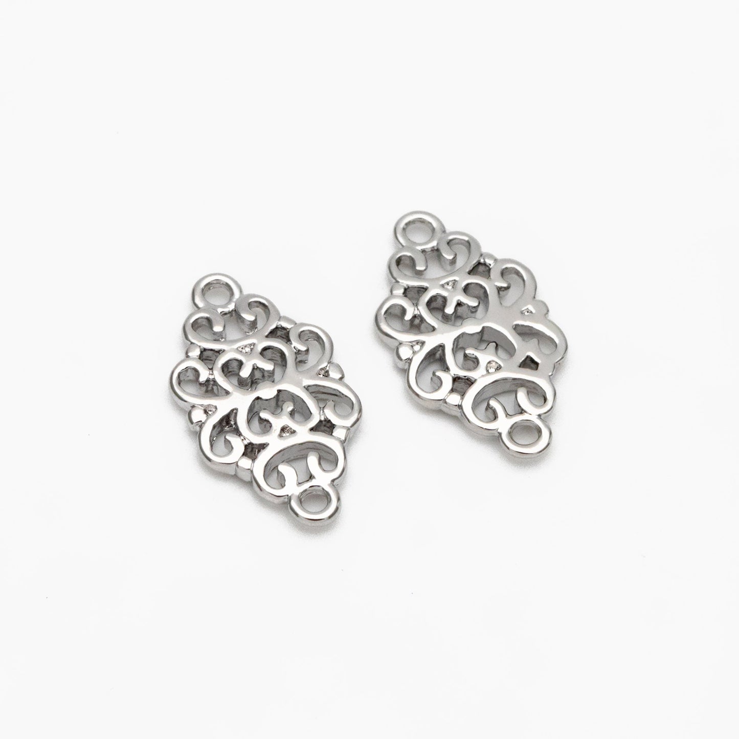 10pcs Gold /Silver Filigree Charms 17mm, Real Gold/ Rhodium plated Brass Floral Connectors with Loops (GB-191)