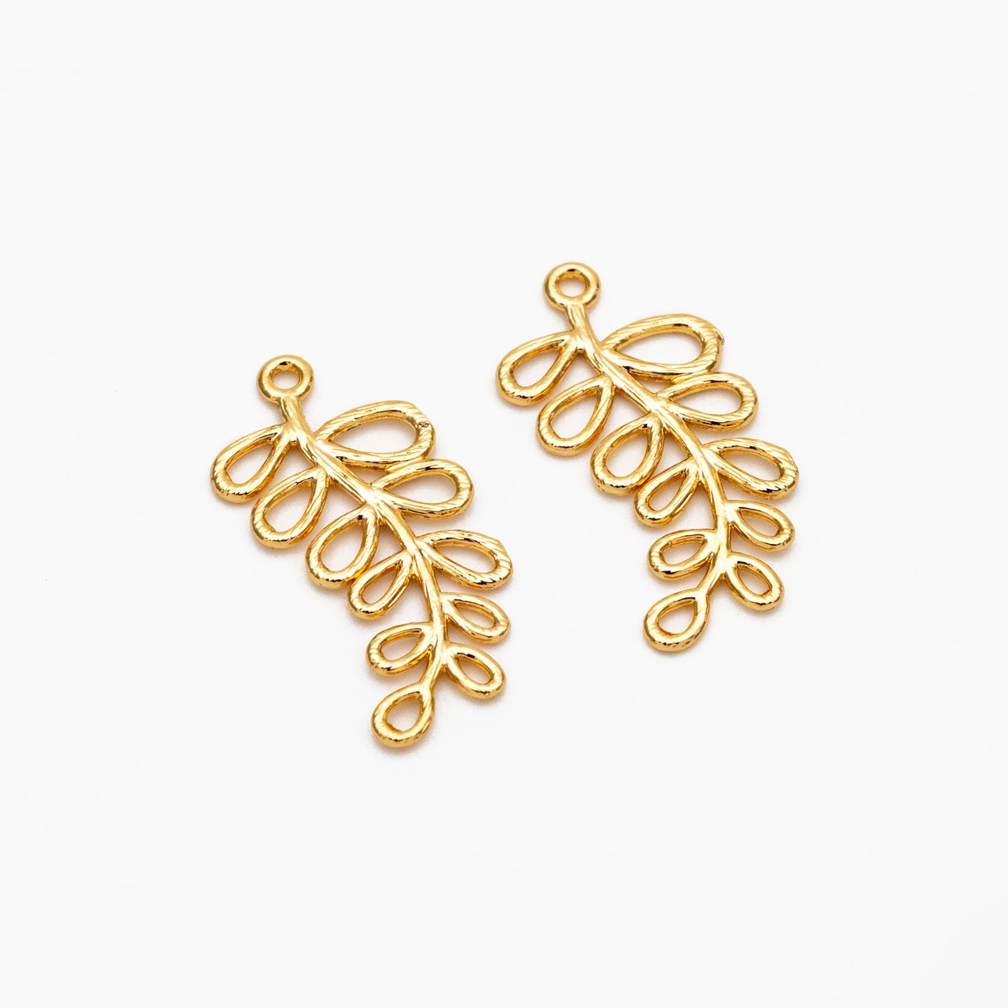 10pcs Gold Leaf Charms 24mm, Real Gold plated Brass Branch Pendants (GB-120-B)