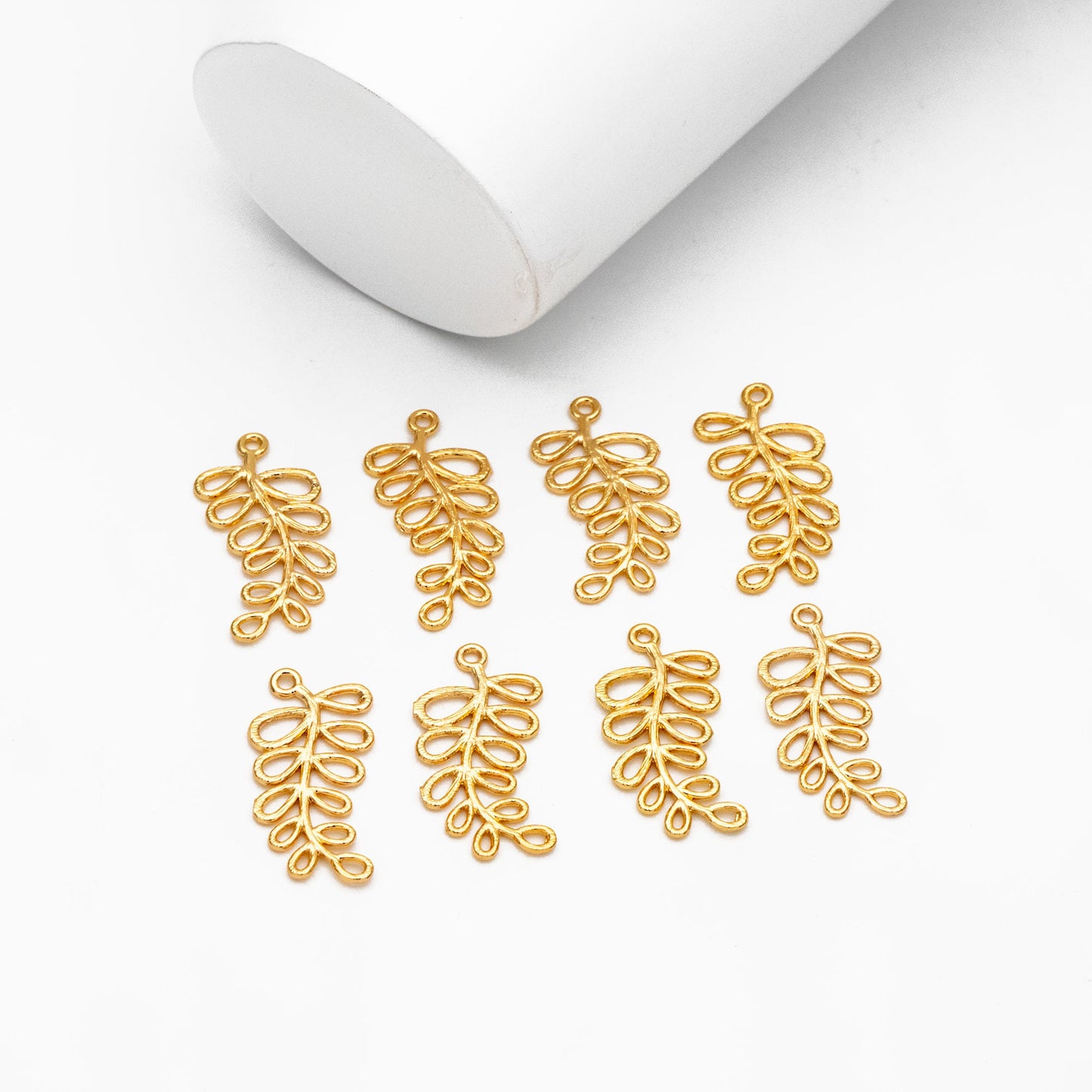 10pcs Gold Leaf Charms 24mm, Real Gold plated Brass Branch Pendants (GB-120-B)