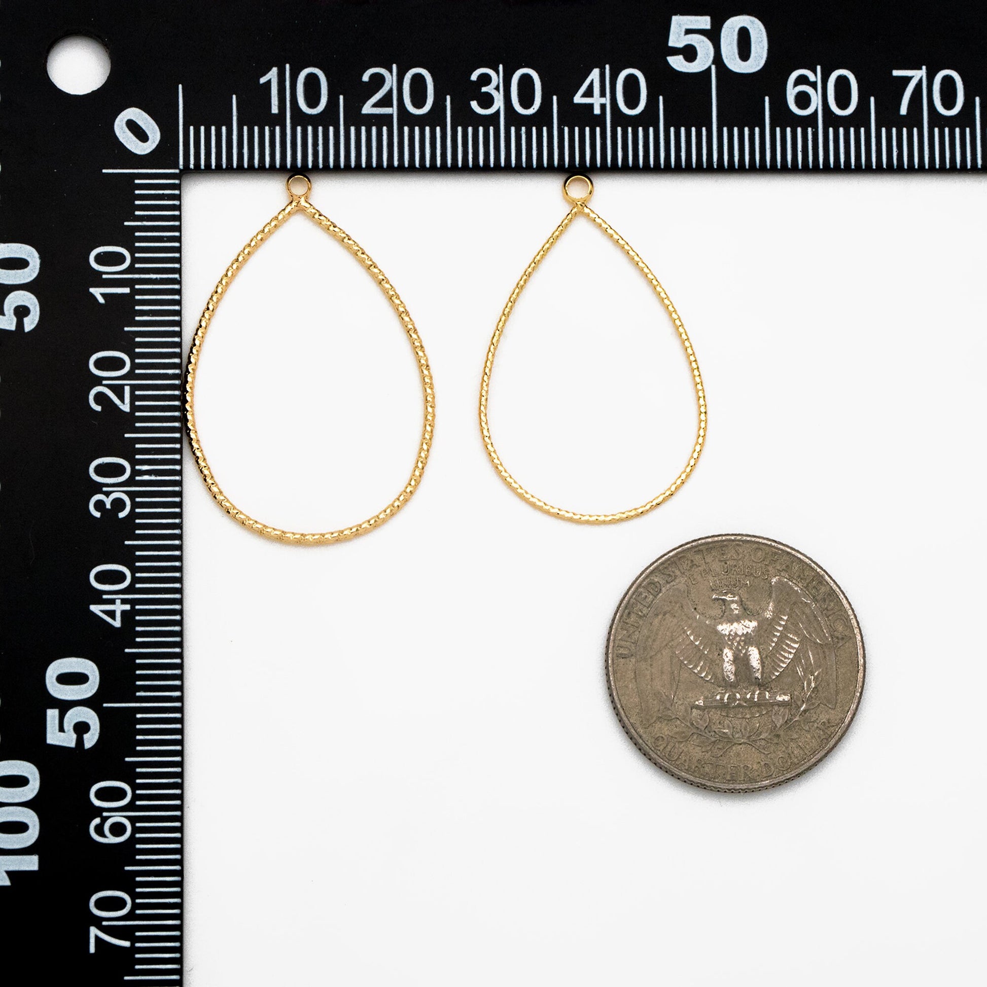 10pcs Gold Teardrop Pendants 28/ 35mm, Gold plated Brass Drop Charms, Geometric Link Hoops (GB-212)