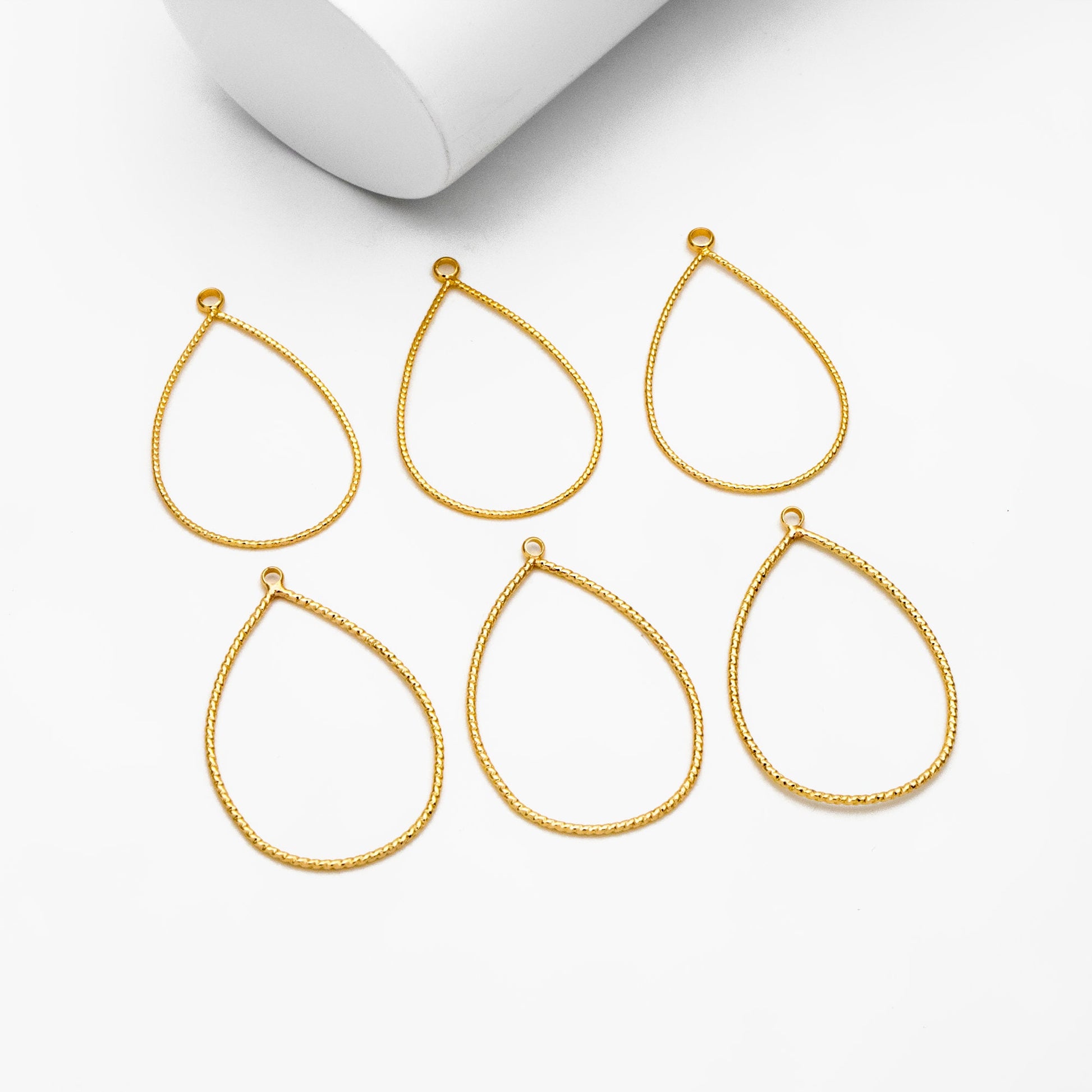 10pcs Gold Teardrop Pendants 28/ 35mm, Gold plated Brass Drop Charms, Geometric Link Hoops (GB-212)