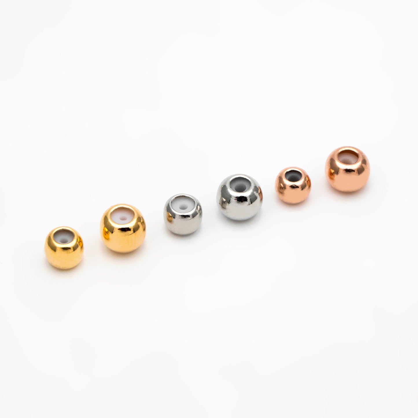 20pcs Gold/ Silver/ Rose Gold Round Rubber Stopper Beads 3/4/5mm, Gold/ Rhodium plated Brass, Tiny Rondelle Charm Holder Connector (GB-392)
